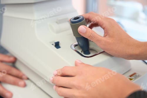 Preview: Unrecognized someone is using slit lamp for examining eyesight in the clinic