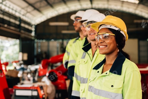 Preview: Group of confident engineers workers smiling