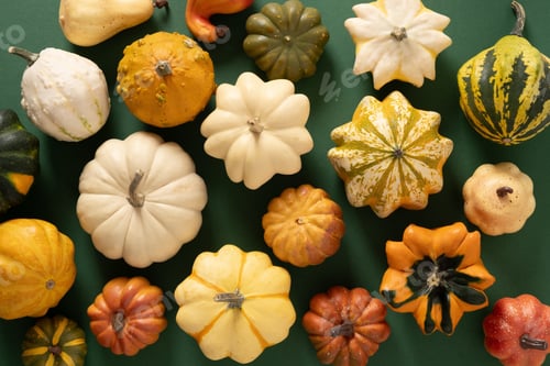 Preview: Autumn pattern of colorful pumpkins for Thanksgiving day or Halloween.