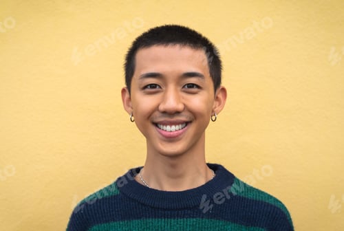 Preview: Portrait of happy young Asian teenager smiling in front of camera