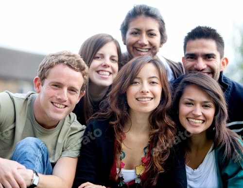 Preview: Happy Group Of Friends Smiling And Hugging Outdoors