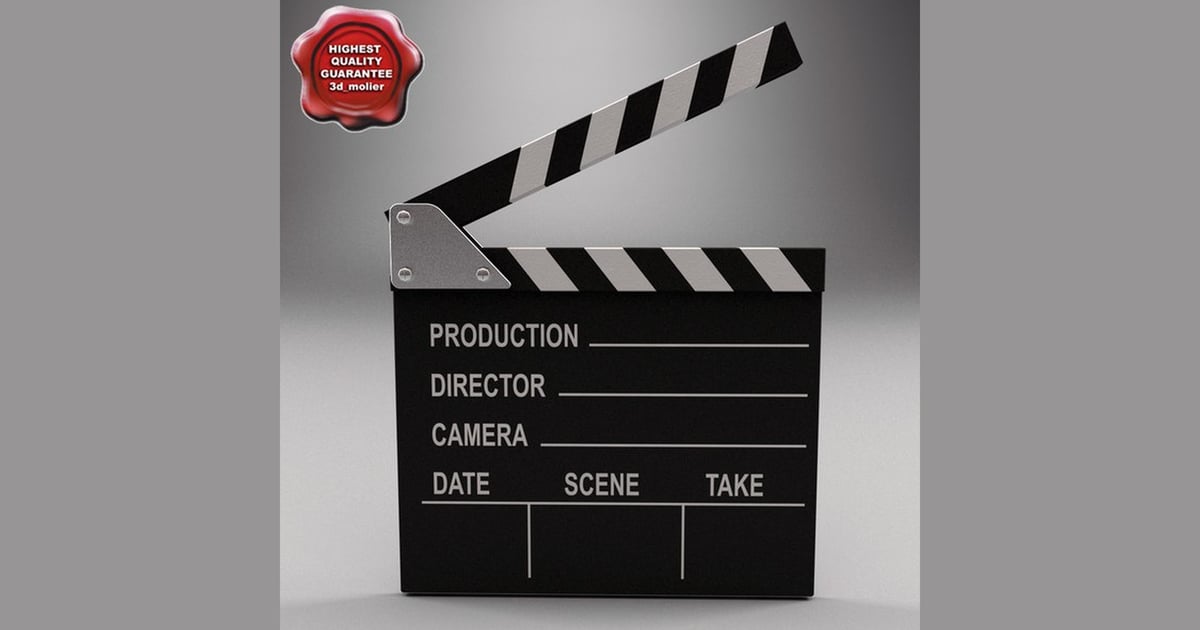 Clapperboard with production information and quality seal 3D, Incl ...