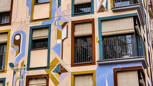 Preview: Fun decals on apartment blocks in Barcelona, Spain.