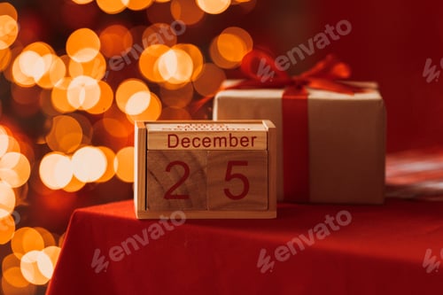 Visualização: calendário com data de natal 25 de dezembro em um ambiente festivo