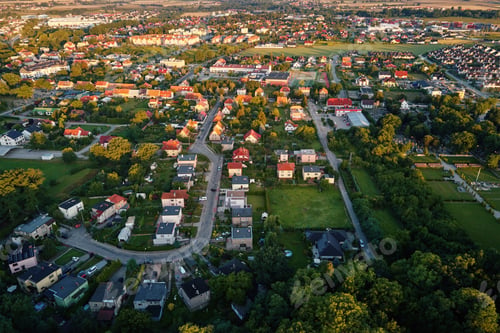 Preview: Suburban neighborhood in europe city, aerial view
