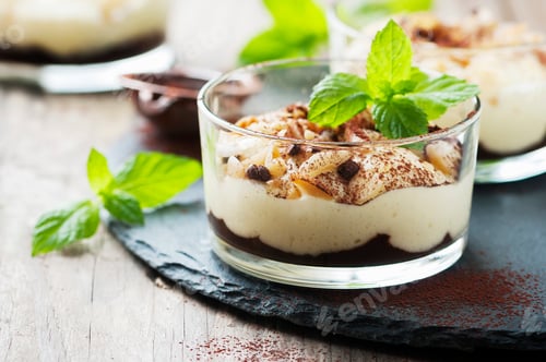 Preview: Sweet homemade dessert with cream and chocolate