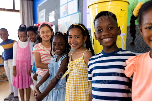 Preview: Portrait of happy diverse children in ecology class at elementary school