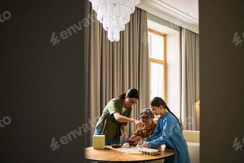 Preview: Senior Woman Bonding with Adult Woman and Teenager at Home