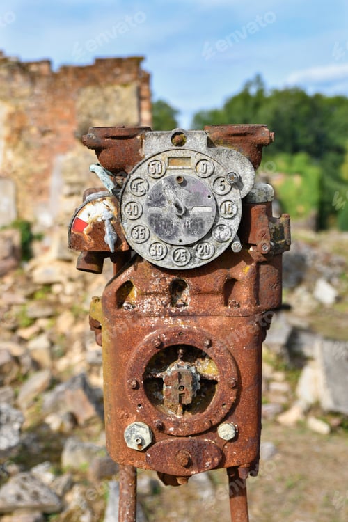 Preview: Old Gas Pump in a city Oradour sur Glane France