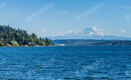 Preview: A Landscape Shot With Lake Washington And Mount Rainier In The Distance.