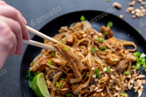 Preview: Eating pad thai with chopsticks