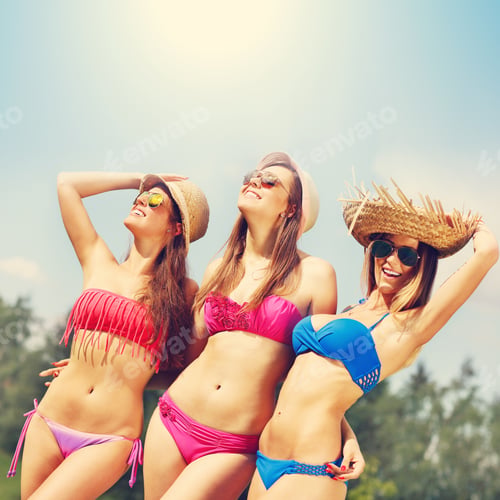 Preview: Group of women in bikin having fun outdoors