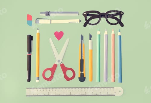 Preview: Pen Color Pencil Scissor Eraser Ruler Eyeglasses Concept