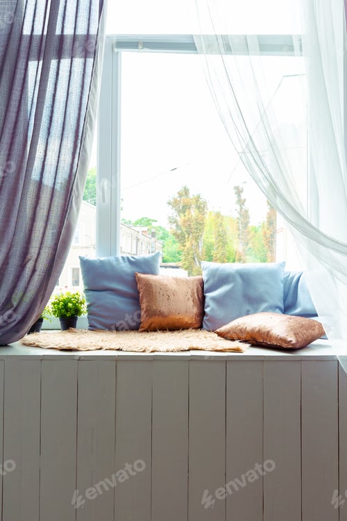 Preview: cozy window seat with cushions