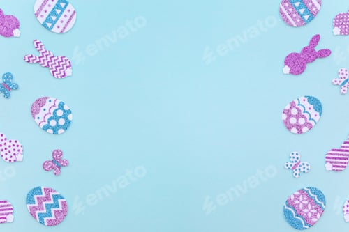 Preview: Happy Easter frame on blue with copy space.