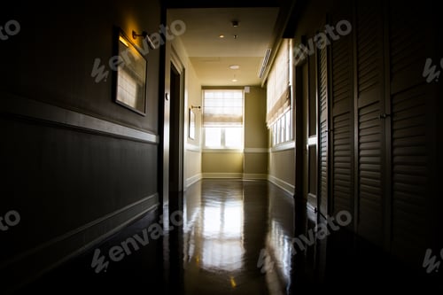 Preview: Dark and empty corridor with available natural light from window