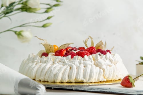 Preview: front view sweet cake with yummy cream and spring berries on white background