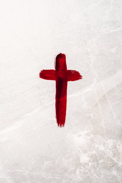 Preview: Crucifix made of blood. Good friday. Easter holiday. Christian cross painted with blood on stone