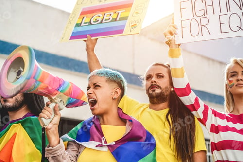 Preview: Gay and transgender people protest at pride event outdoor