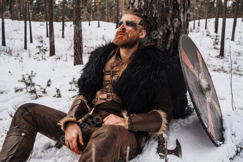 Preview: Wounded Viking Warrior Resting Against Tree
