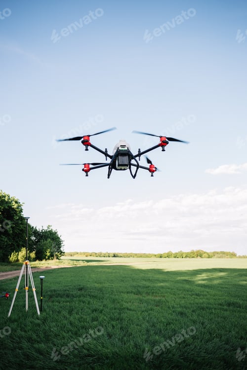Preview: Agriculture drone fly to sprayed fertilizer on the rice fields. Industrial agriculture