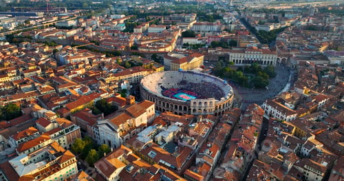 Preview: Aerial view of Verona Arena, Roman amphitheater in historic city center, Italy