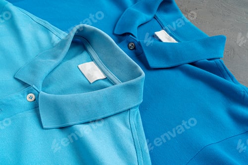 Preview: Blue cotton polo t-shirt texture close up