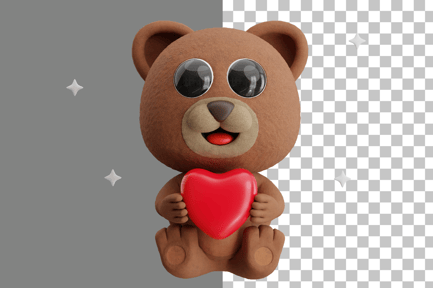 Preview: Cartoon Bear Holding a Heart 3D Illustration