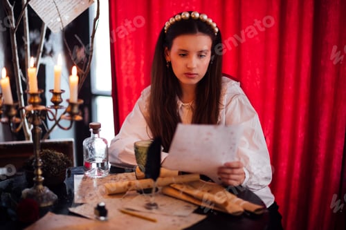 Preview: Young woman with long hair, wearing a white blouse