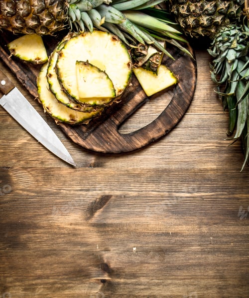 Preview: Sliced pineapple on a cutting Board with a knife.