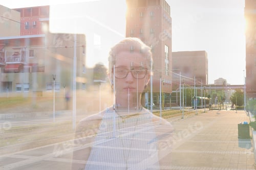 Preview: Double exposure portrait woman outdoor