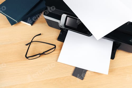 Preview: close up modern printer screen in office