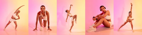 Preview: Energetic dance workout routine performed indoors during a colorful backdrop