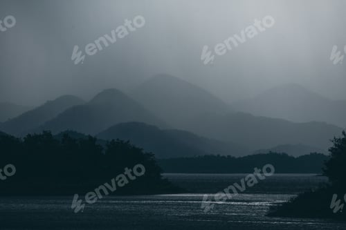 Preview: dark tone of mountain layers with lake tropical forest