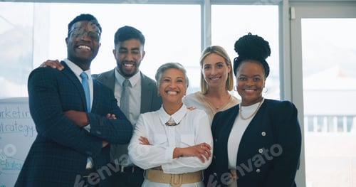 Preview: Business people, portrait and smile in office for teamwork, corporate collaboration or diversity. G