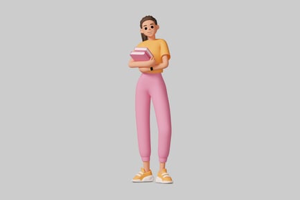 Preview: Cartoon woman holding three books