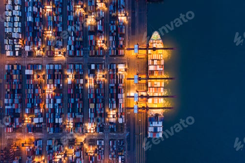 Preview: container cargo ship in the export and import business and logistics. Shipping to the harbor