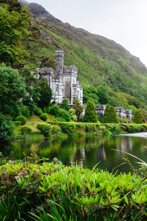 Preview: Fascinating vertical shot of the Kylemore Abbey & Victorian Walled Garden in Ireland