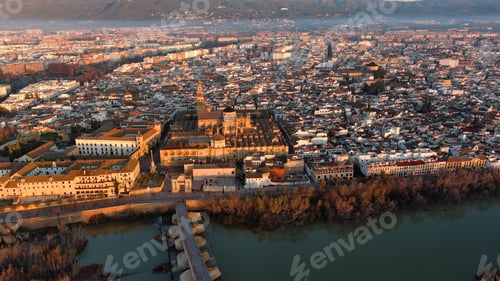 Preview: Aerial View of the Mosque Cathedral of Cordoba, Roman bridge, Andalusia, Spain