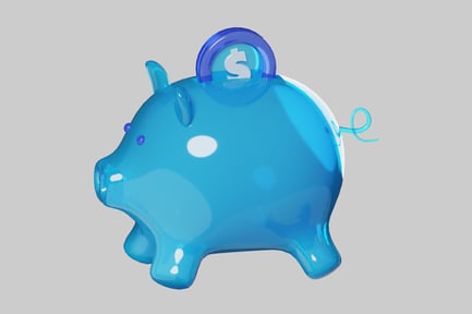Preview: Translucent Blue Piggy Bank with Dollar Coin