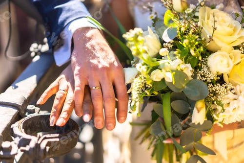 Preview: Hands of bride and groom with rings at a wedding, marriage ceremony