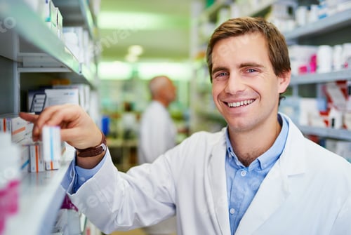 Preview: Medication is my niche. Portrait of a young pharmacist doing inventory in a pharmacy.