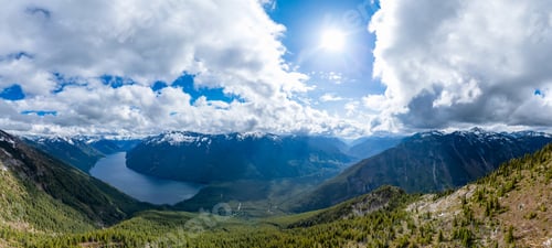 Preview: Aerial Canadian Mountain Landscape. Sunny Cloudy Day. BC, Canada.