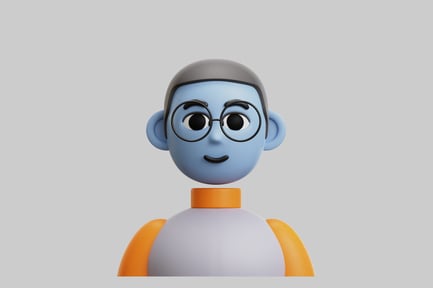 Preview: Cartoon blue character with glasses