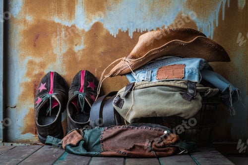 Preview: accessories to dress up in old wooden basket