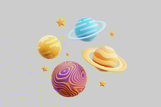 Aperçu: Planètes de dessin animé avec anneaux et étoiles