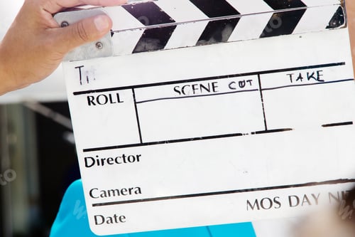 Preview: film slate and film crew production set