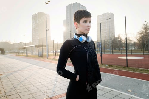 Preview: Attractive sportswoman exercising fitness and jogging outdoor