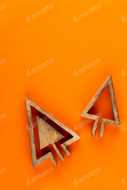 Preview: Christmas decor. Christmas decorations on orange background. Flat lay, top view, copy space.