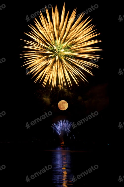 Preview: Firework in the sky above the moon